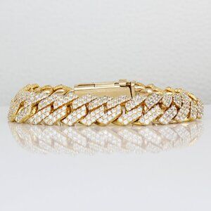 10K Gold Diamond Cuban Link Bracelet 21 Carat Paved Iced Out Custom Bling